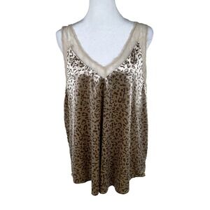 Mystree Velvet Tank Top Women Extra Large Beige Animal Print Lace Trim Y2K